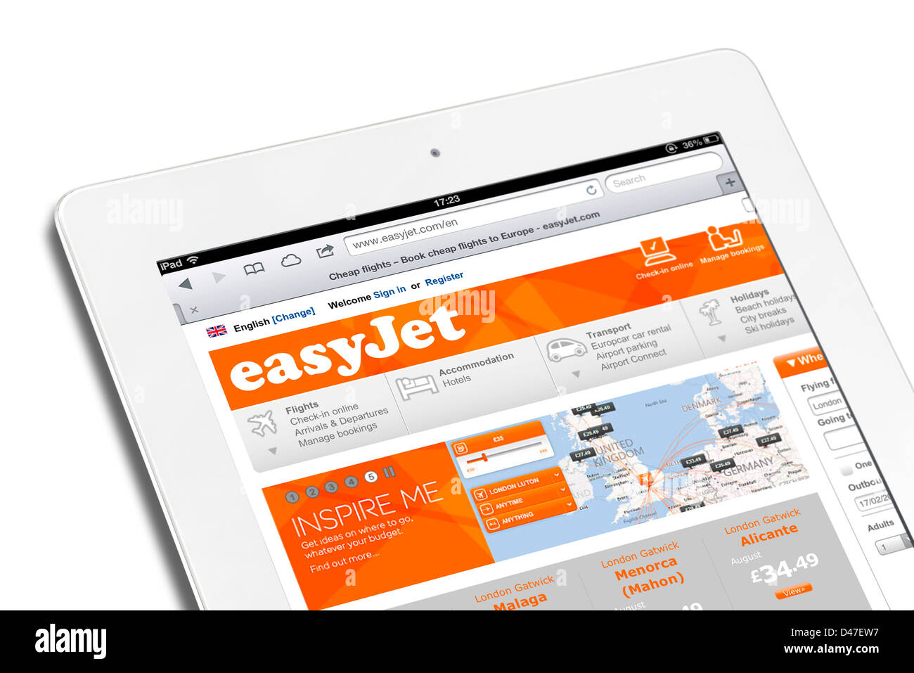 The easyjet.com website viewed on a 4th generation Apple iPad tablet computer Stock Photo