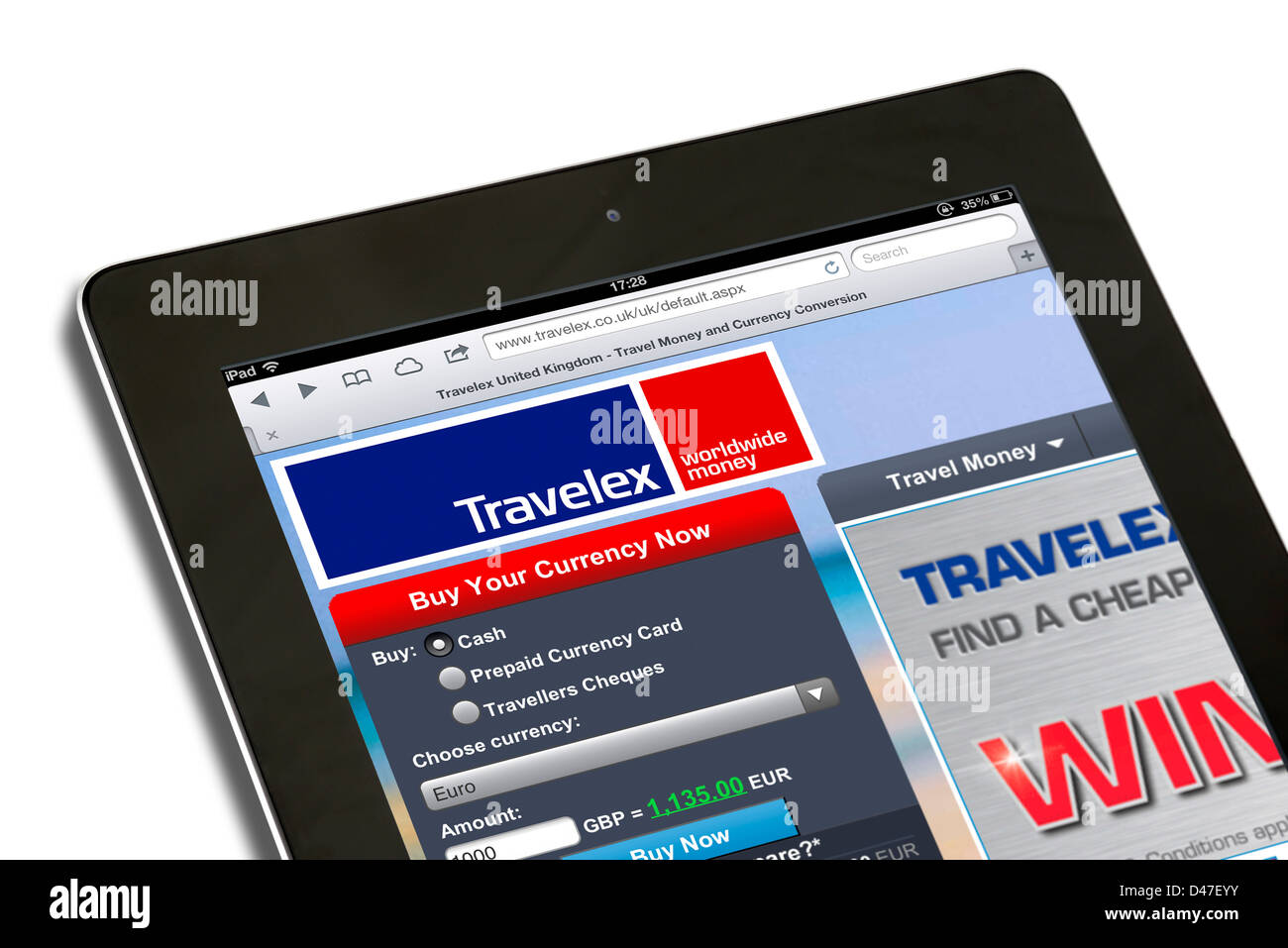 The currency exchange website, Travelex, viewed on a 4th generation iPad, UK Stock Photo