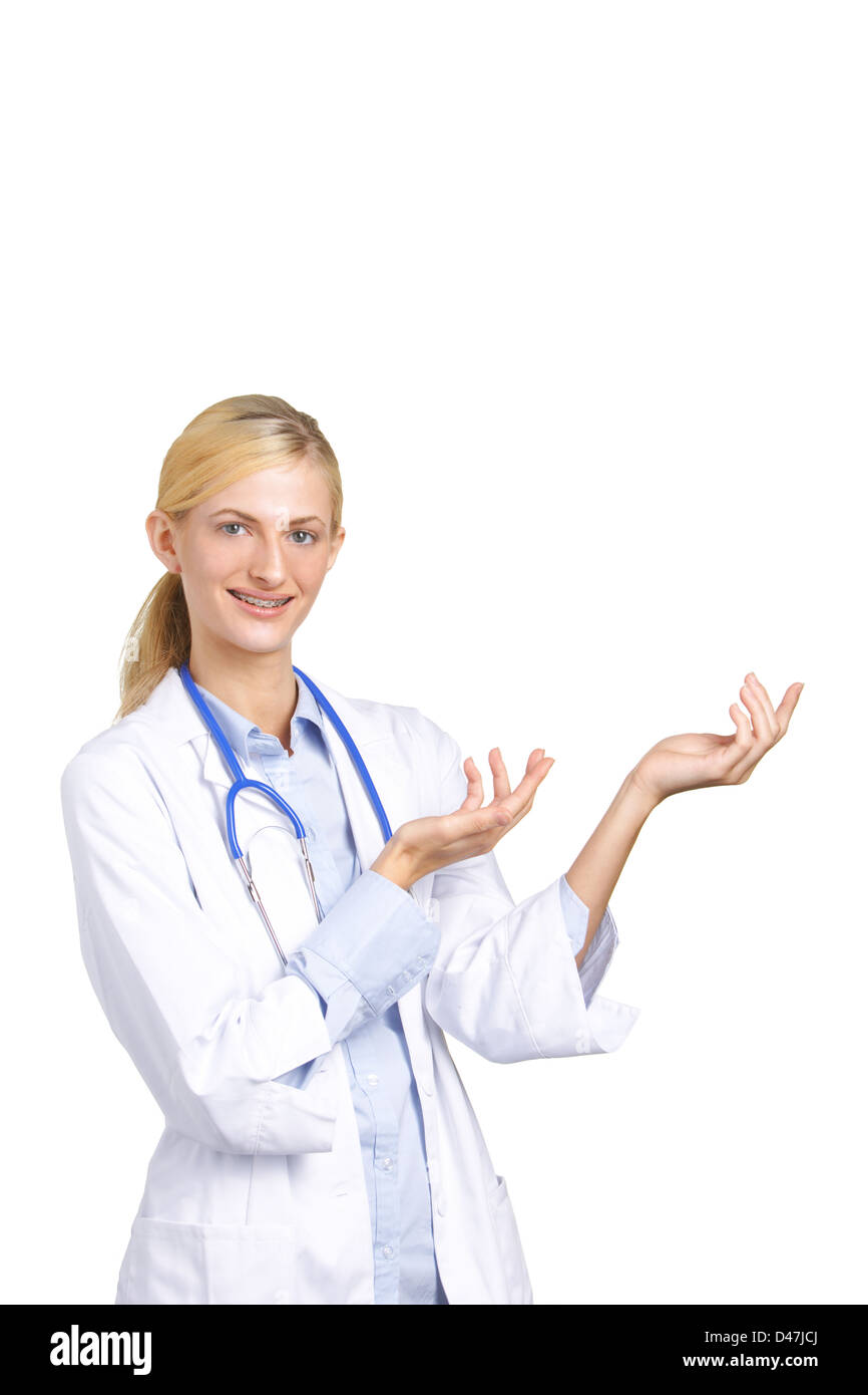Doctor Point Woman Woman doctor pointing in the studio Stock Photo - Alamy