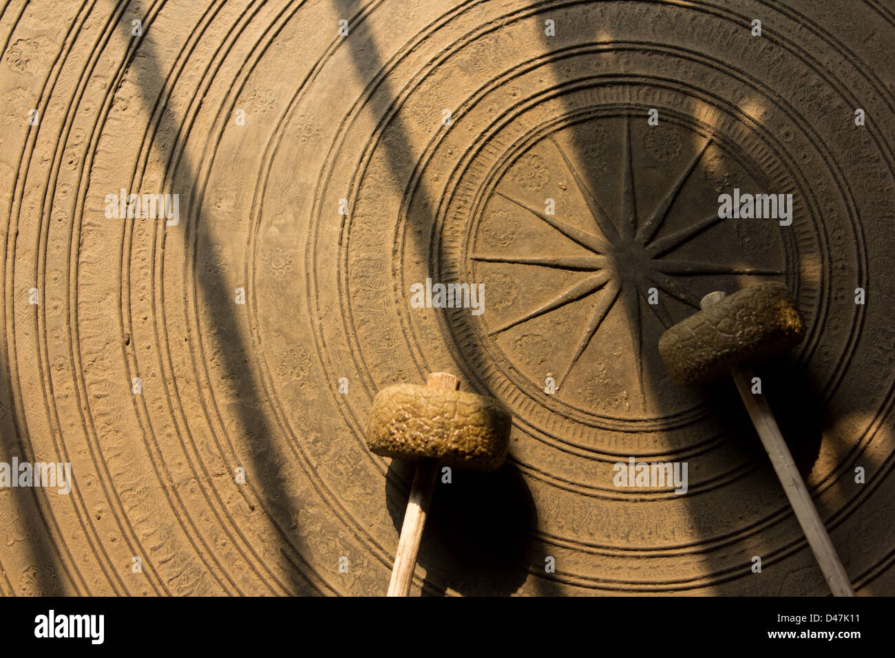Old brass gong of victory,Thailand Stock Photo