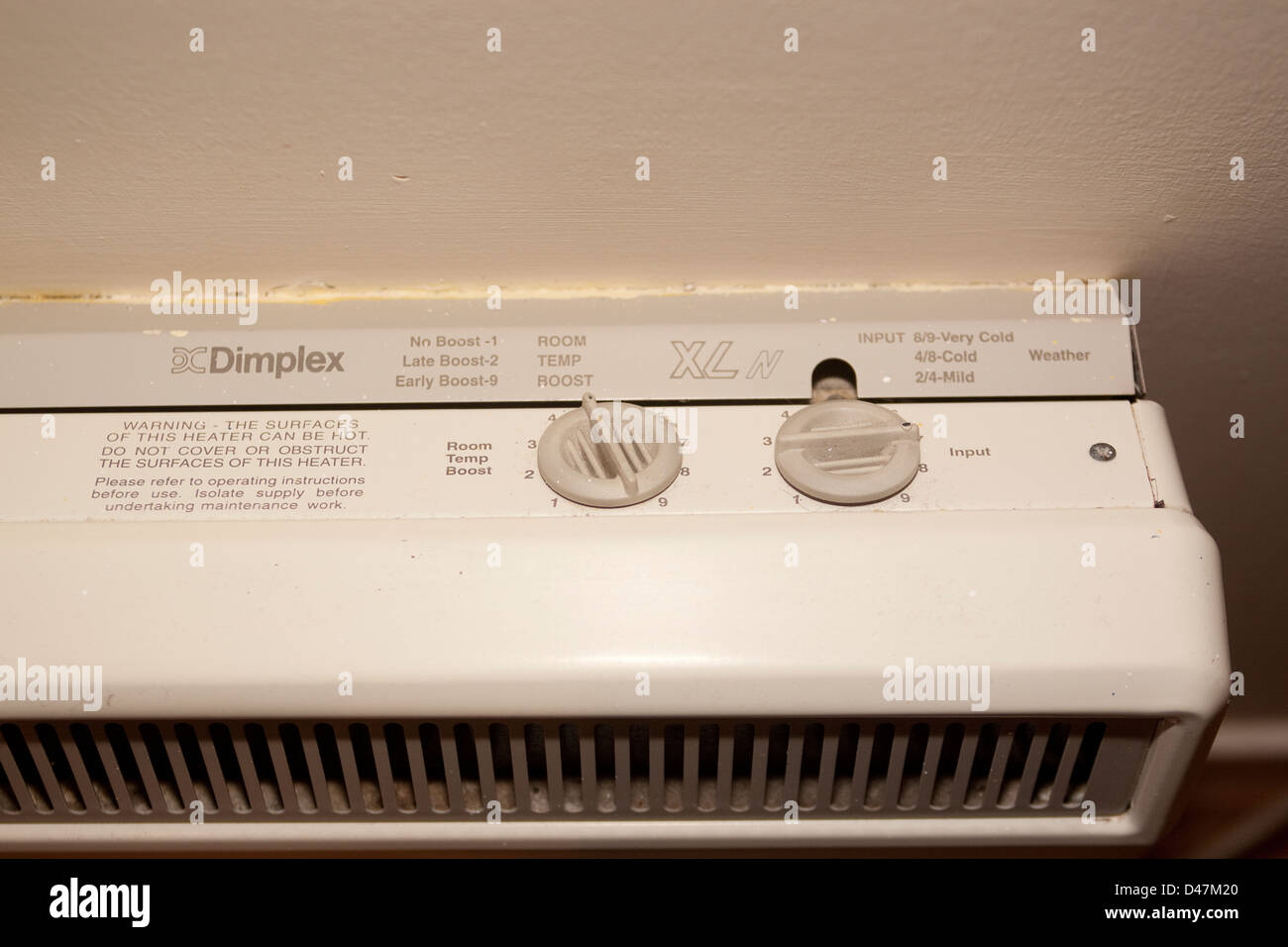 Top mounted controls on electric storage heaters Stock Photo
