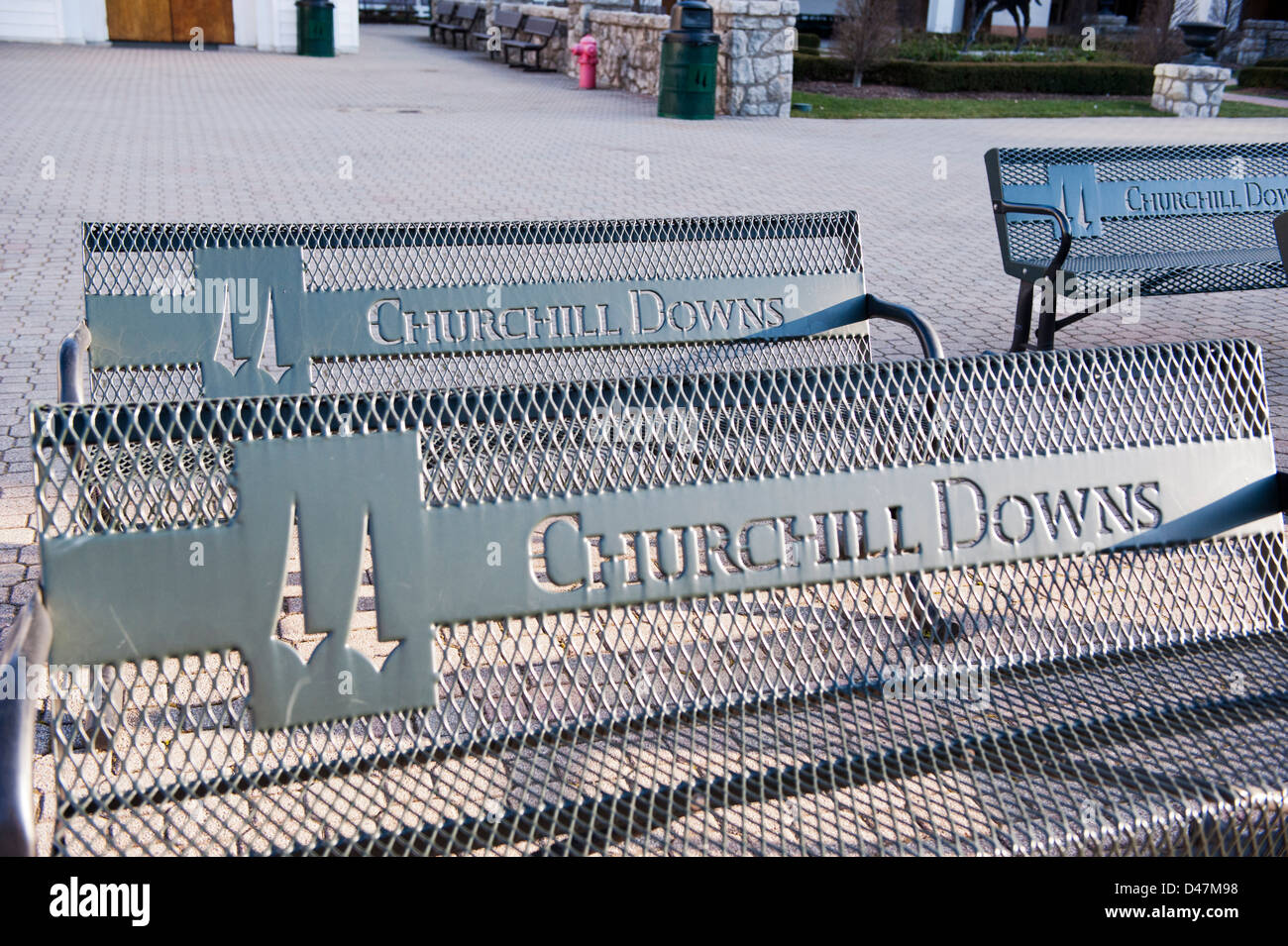 Benches at Churchill Downs racetrack in Louisville Kentucky Stock Photo
