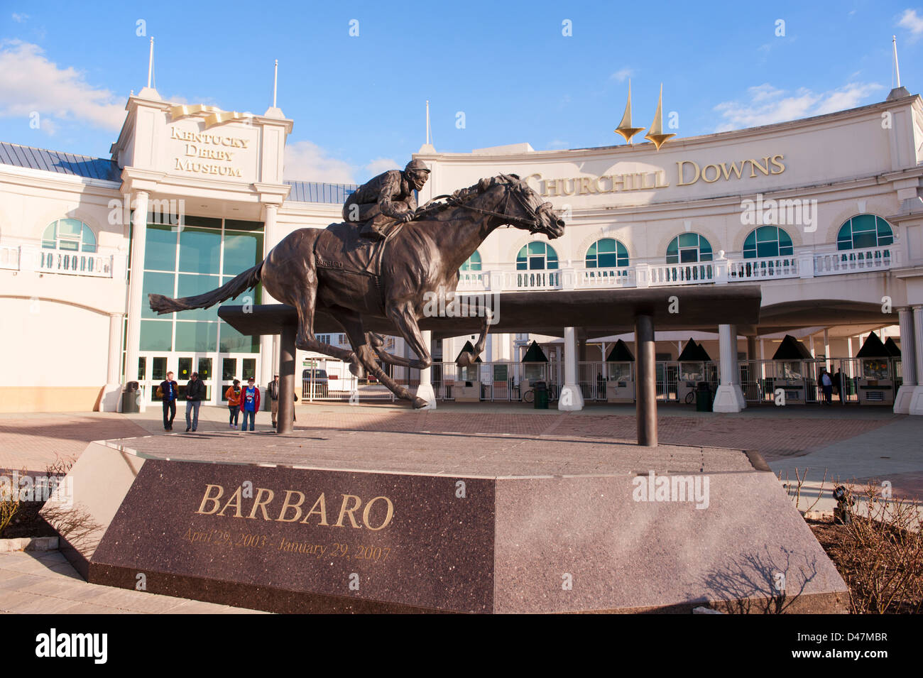 Statue of Barbaro at entrance to Churchill Downs racetrack in Louisville Kentucky home of the Kentucky Derby Museum Stock Photo