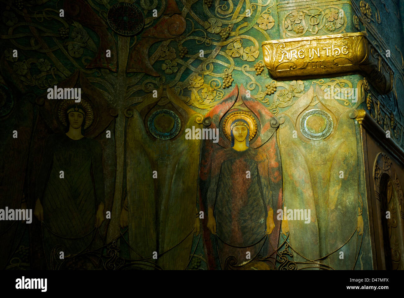 Decorative interior of the Watts Mortuary Chapel, in the village of Compton, Surrey, England UK Stock Photo