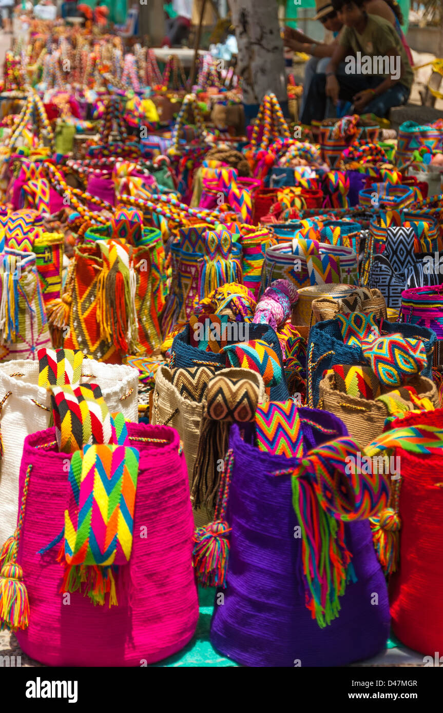 Traditional bags, called mochilas, of the indigenous Wayuu in La Guajira  department in Colombia being sold as souvenirs Stock Photo - Alamy