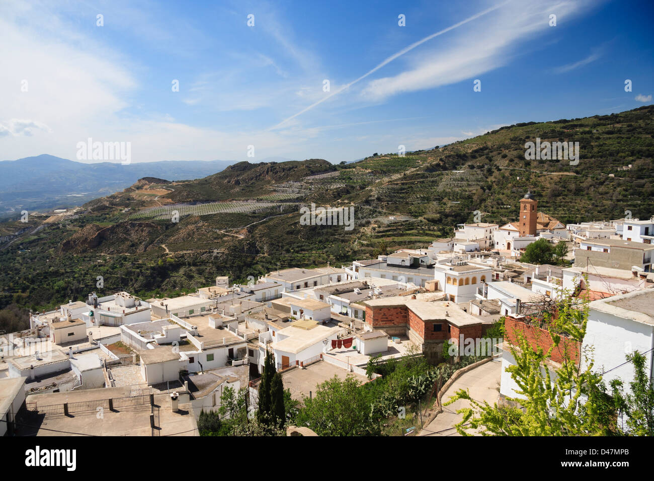 Laroles whitewashed village in Las Alpujarras, Granada, Spain Stock Photo