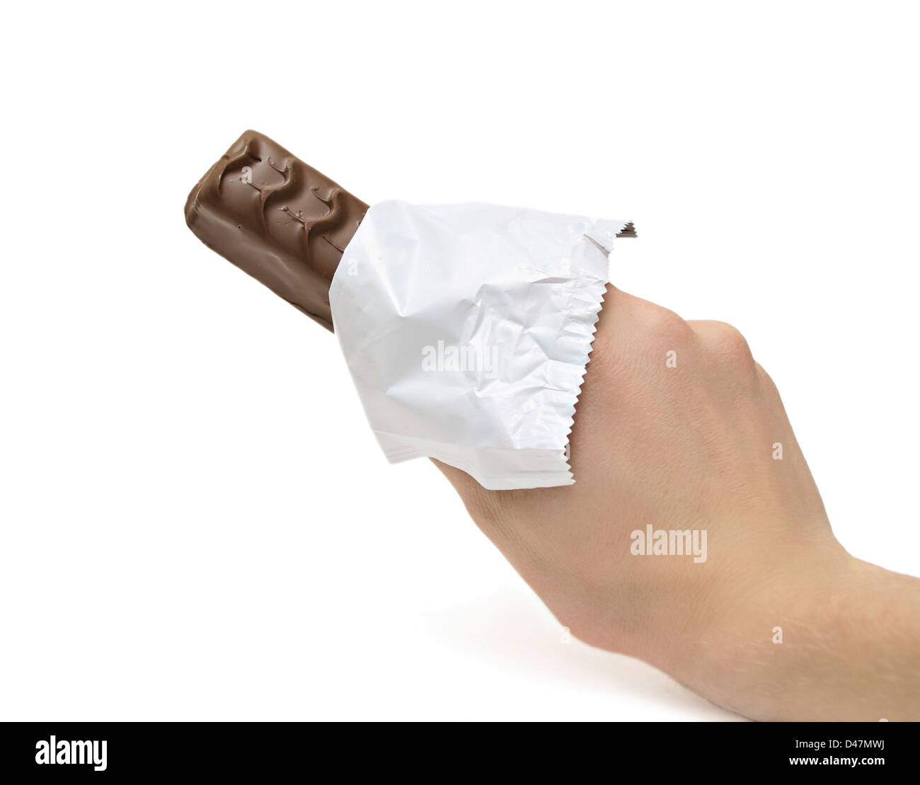 Chocolate bar in the hand isolated Stock Photo
