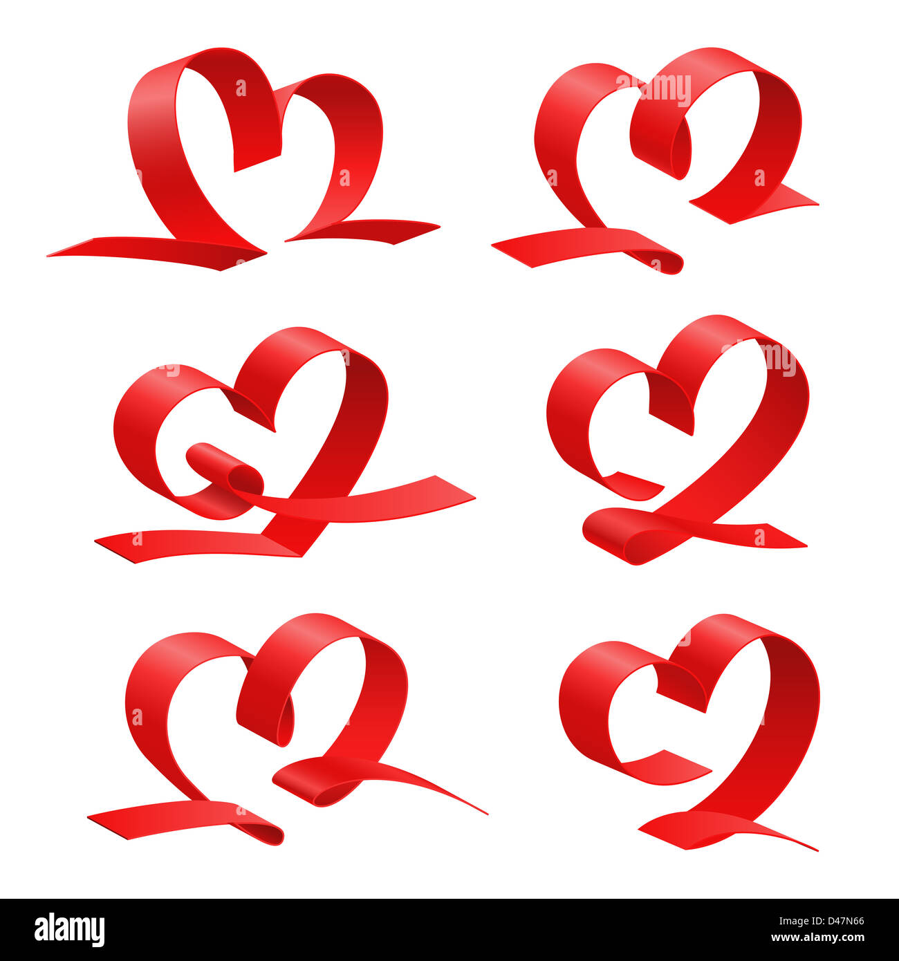 Heart from red ribbon set, love simbol, illustration Stock Photo - Alamy