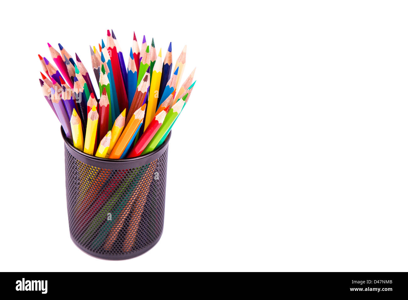 Color pencils in an office stand isolated on white Stock Photo