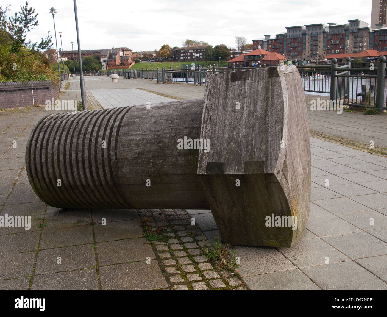 Giant wood bolt public work of art along side the River Wear Sunderland Tyne and Wear England UK Stock Photo