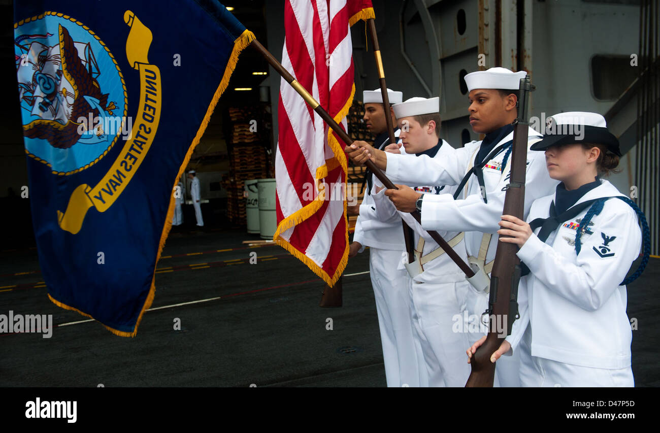 The color guard parades the colors. Stock Photo