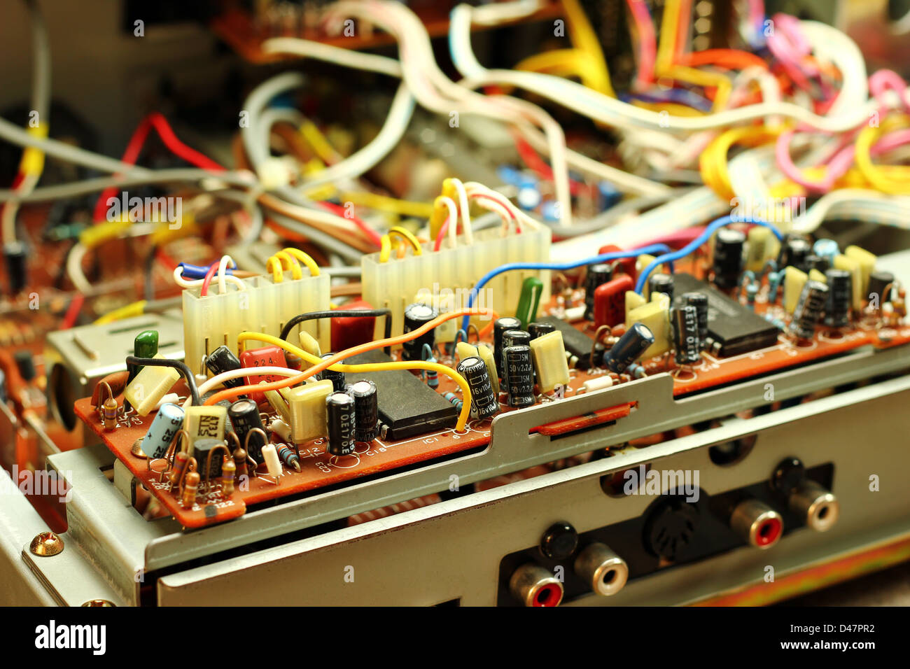 Microchips, wires and capacitors inside device Stock Photo - Alamy