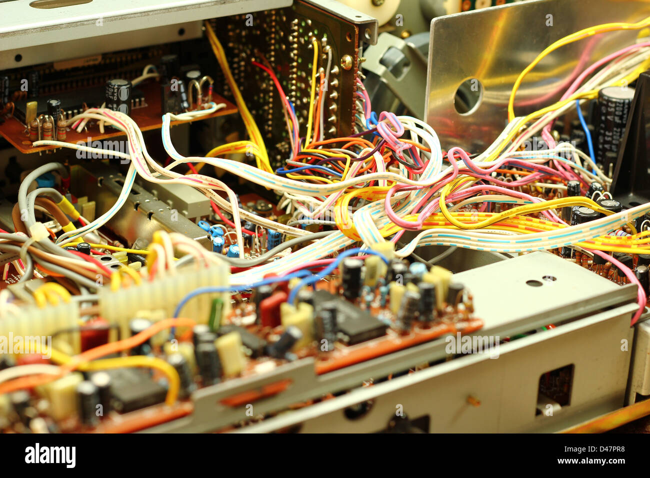 Microchips, wires and capacitors inside device Stock Photo - Alamy