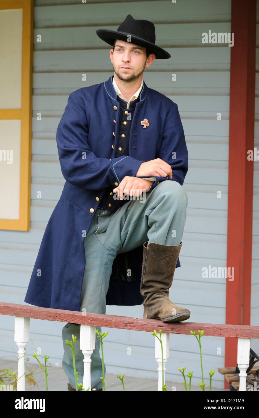 Soldier standing for portrait, American Civil War infantry private. Stock Photo