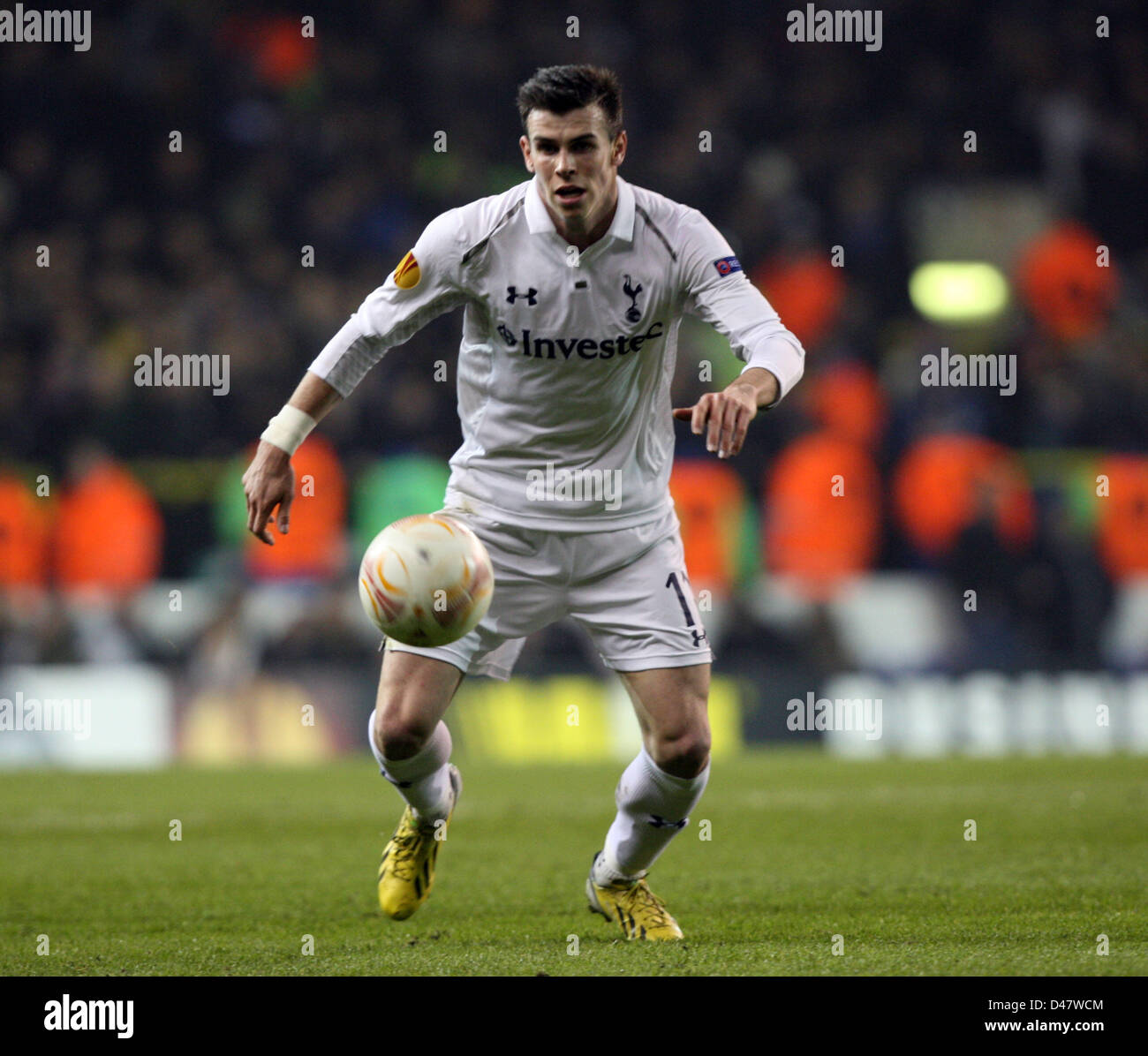 07.03.2013 London, England. Gareth Bale of Tottenham Hotspur during the Europa League game between Tottenham Hotspur and Inter Milan from White Hart Lane. Tottenham won the first leg tie by a score of 3-0. Stock Photo