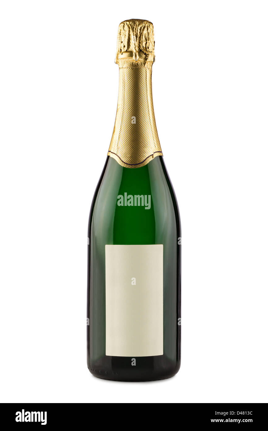 bottle of champagne in front of white background Stock Photo