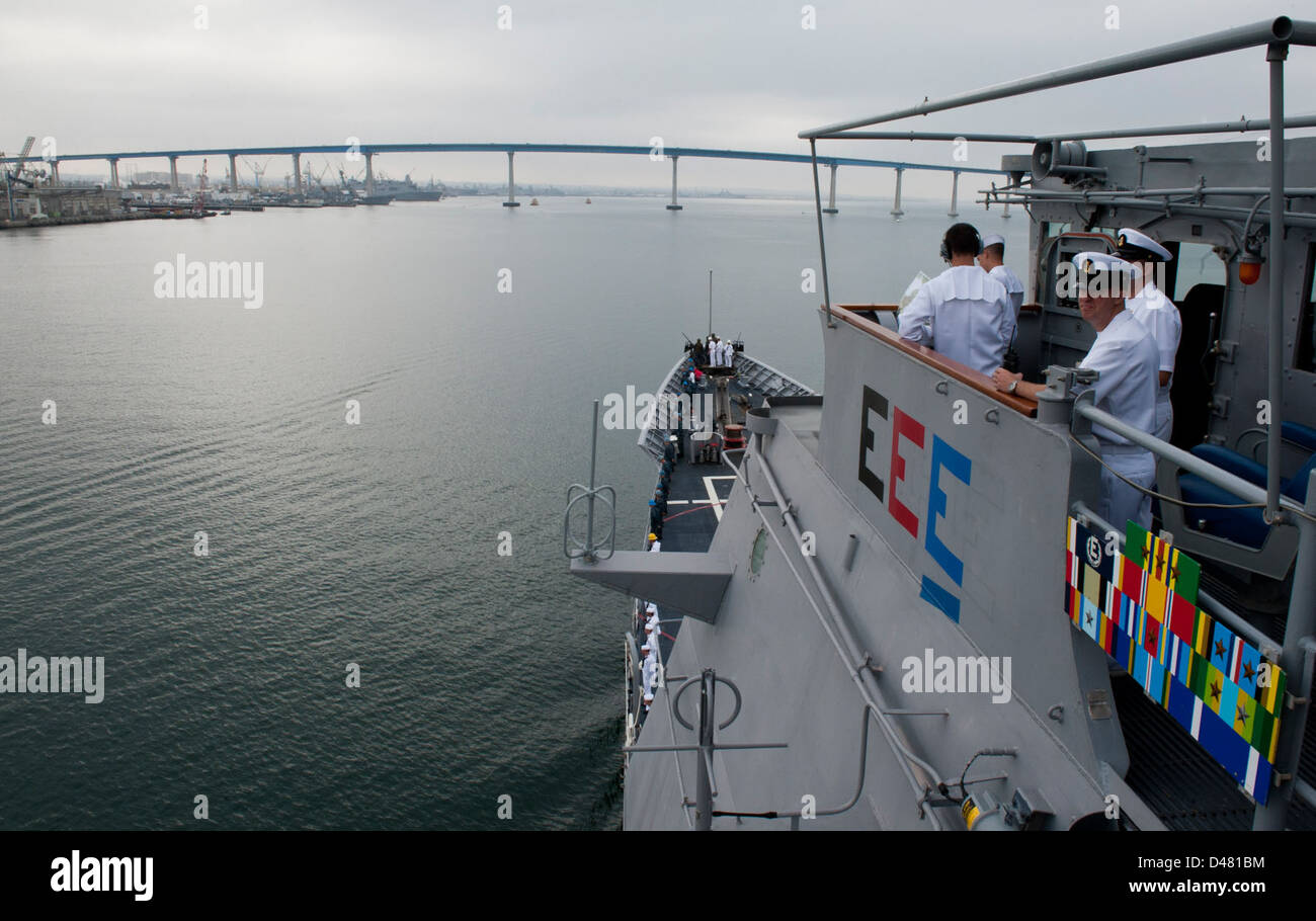 USS Cape St. George returns to San Diego. Stock Photo