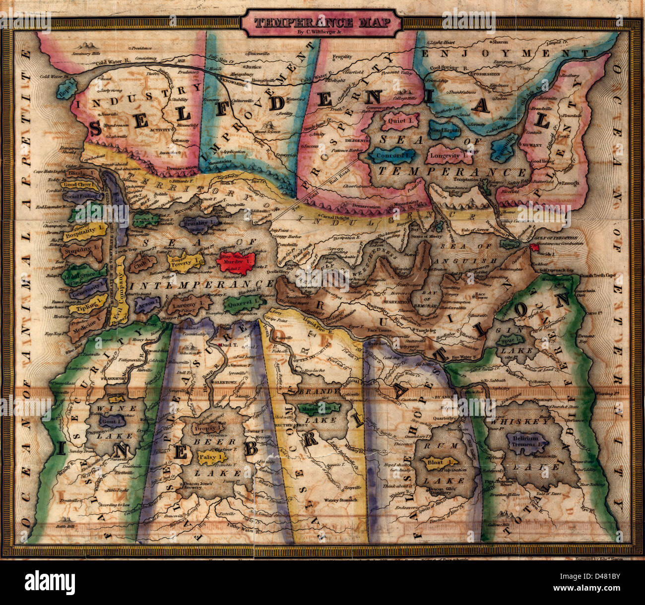 Temperance Map, 1838. Good things associated with selfdenial, bad