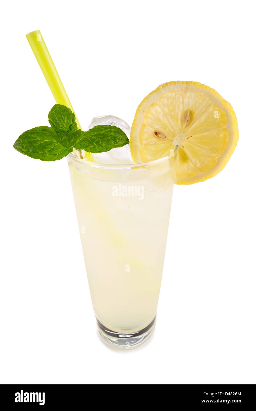 longdrink vodka lemon in front of white background Stock Photo