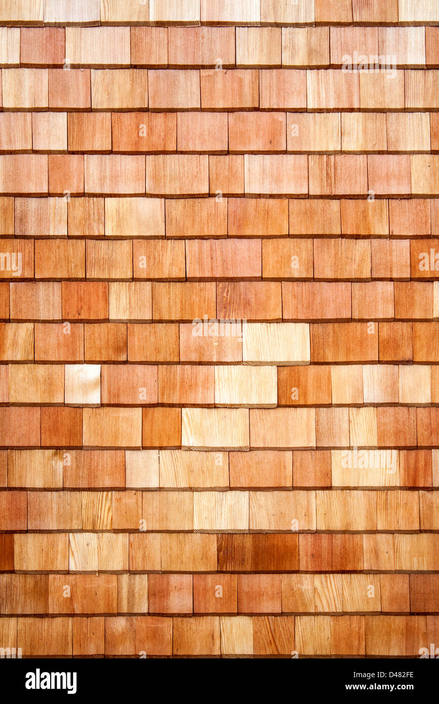 Cedar Wood (Shakes) Shingled Wall or Roof Section Stock Photo