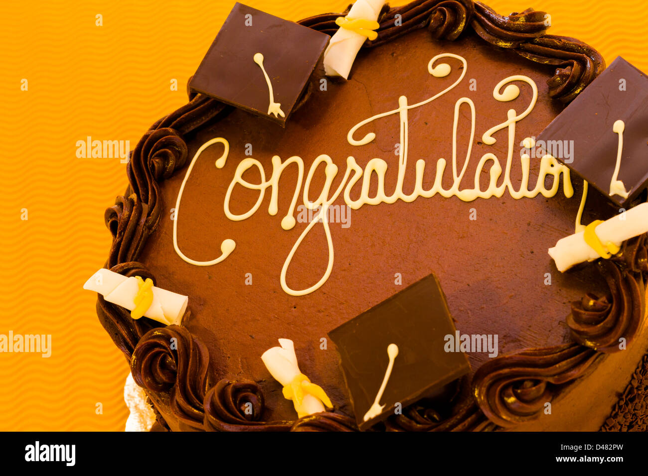 Gourmet chocolate cake decorated for graduation party Stock Photo Alamy