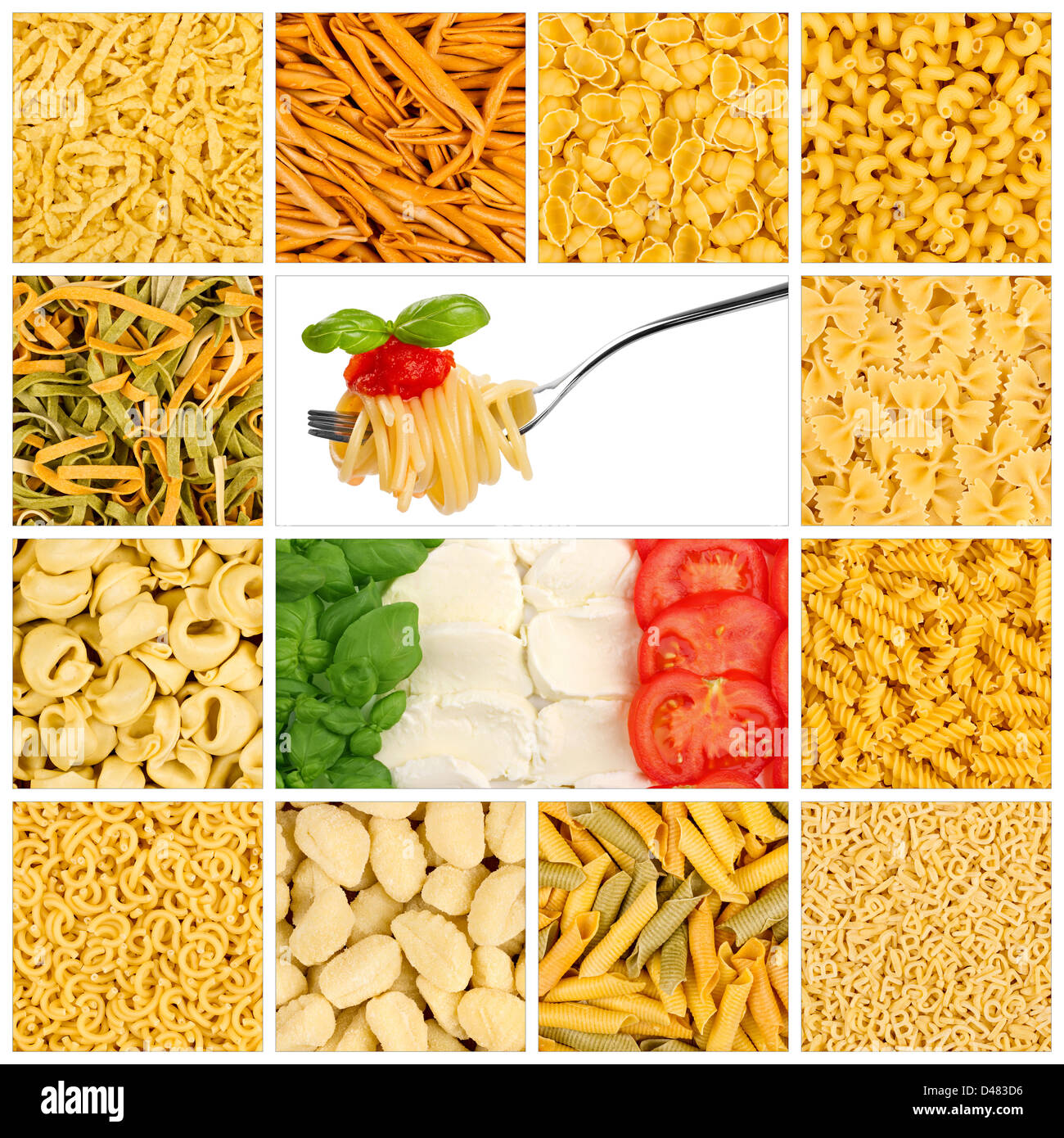 mosaic with choice of different noodles Stock Photo