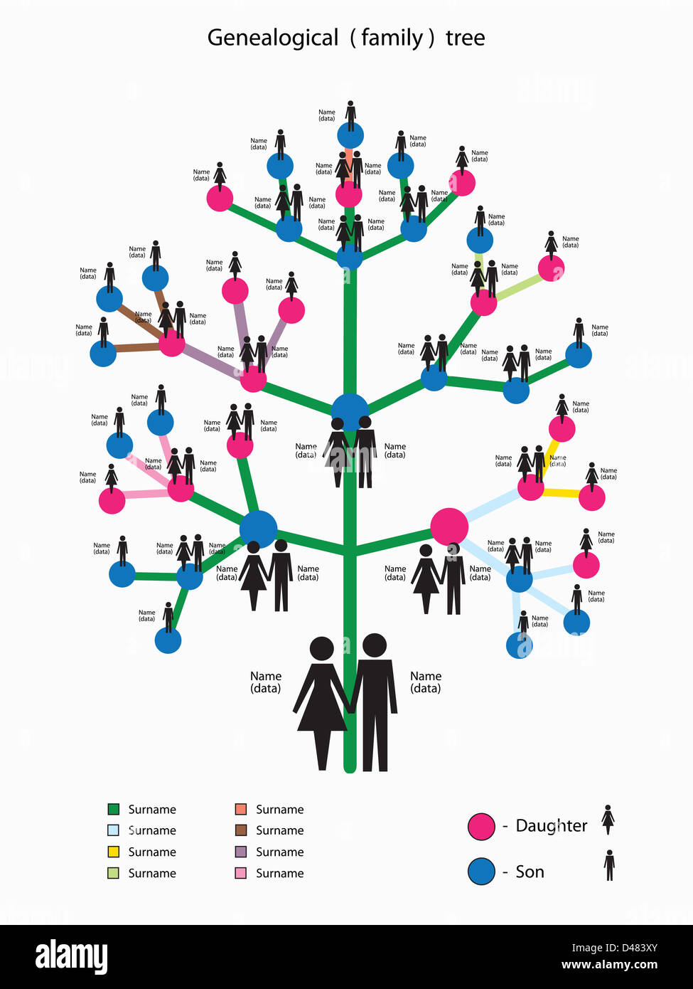 illustration with a picture of the genealogical family tree Stock Photo