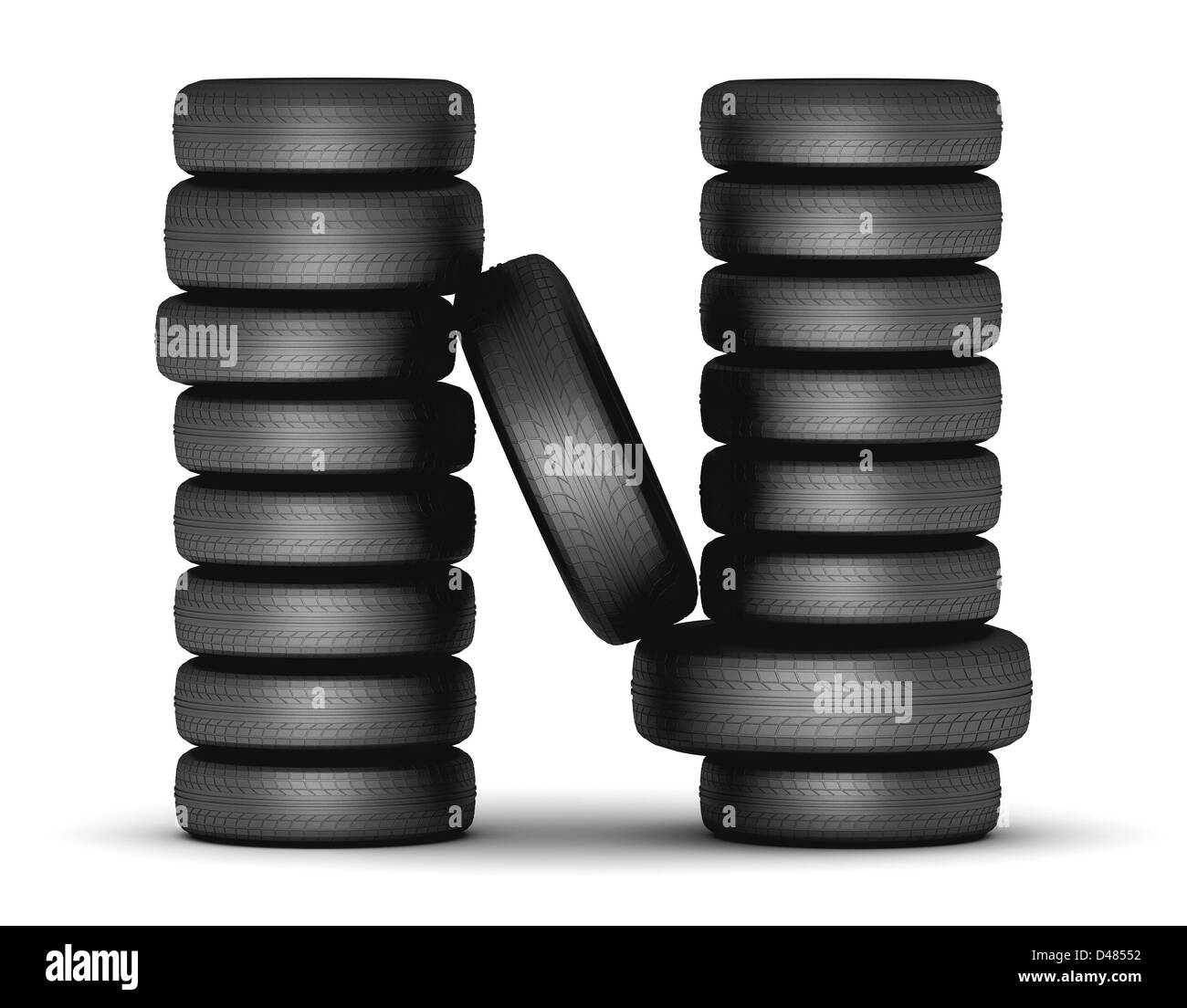Letter N from stacked tire Stock Photo