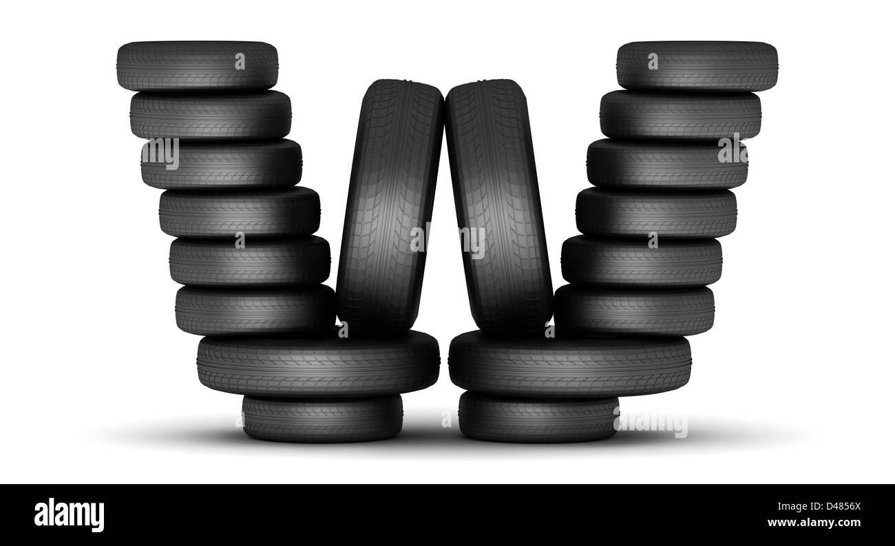 Letter W from stacked tire Stock Photo