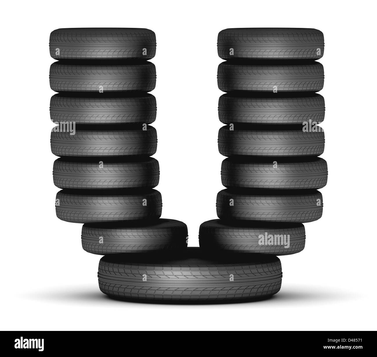 Letter U from stacked tire Stock Photo