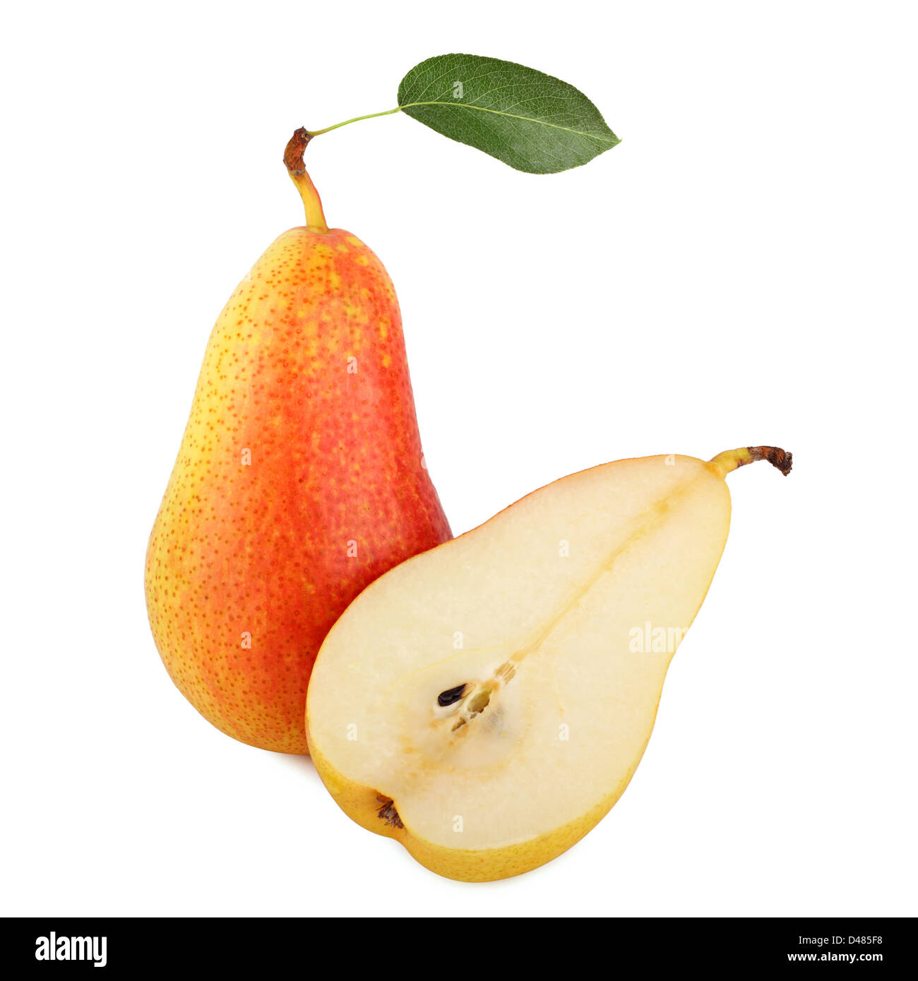 A fresh pear with an cutted half pear. Stock Photo