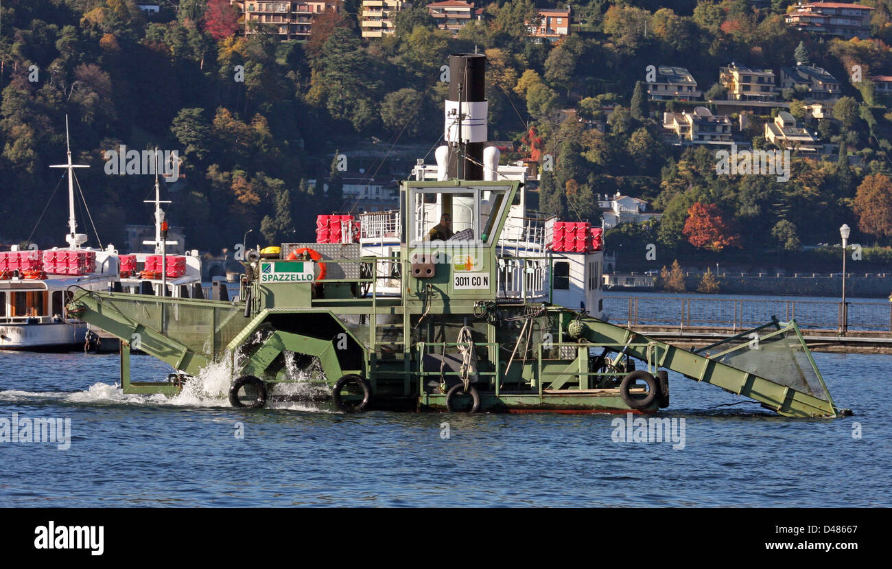 dredging ship at Lake Como, Italy Stock Photo