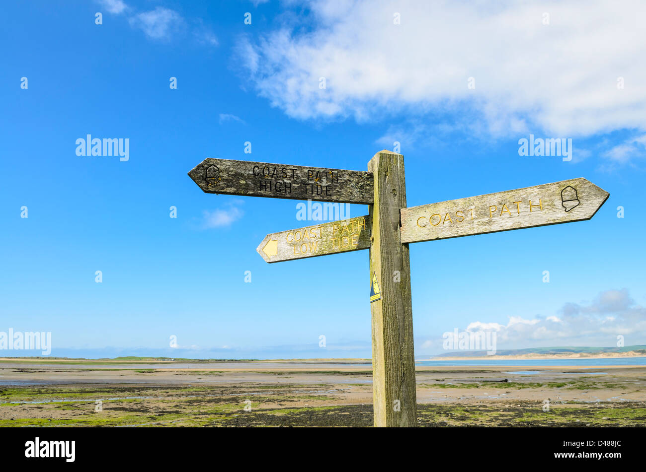 Signpost on the South West Coast Path at Appledore, Devon, England ...