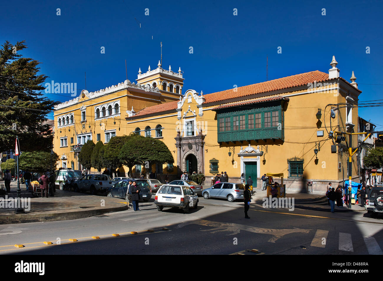town hall, Colourful colonial architecture in the streets of Potosi, Bolivia, South America Stock Photo
