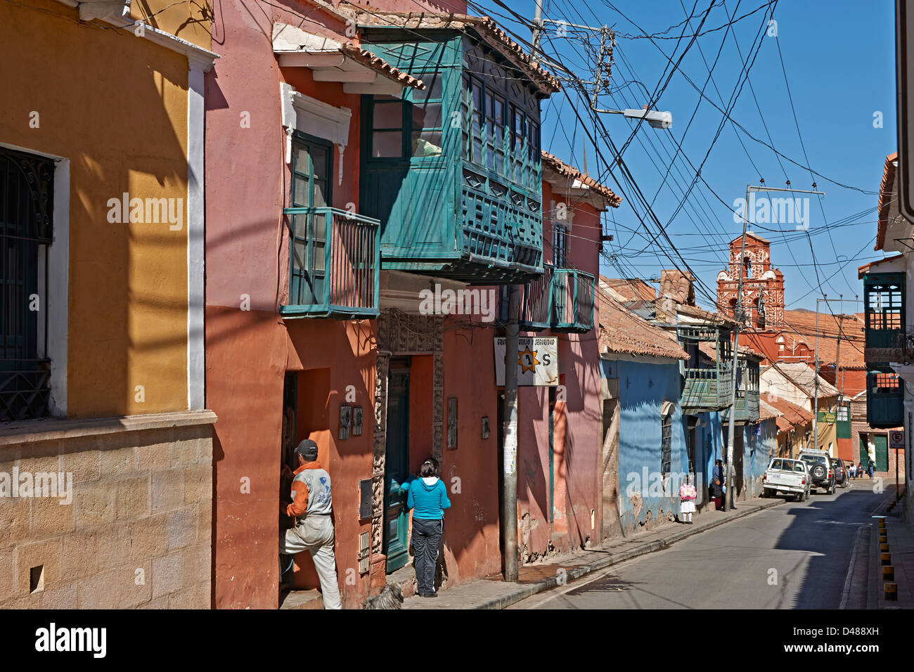 Colourful colonial architecture in the streets of Potosi Stock Photo