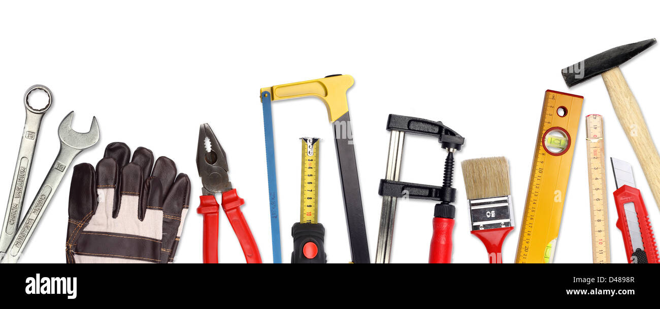 A Set of a lot of different tools and working materials Stock Photo