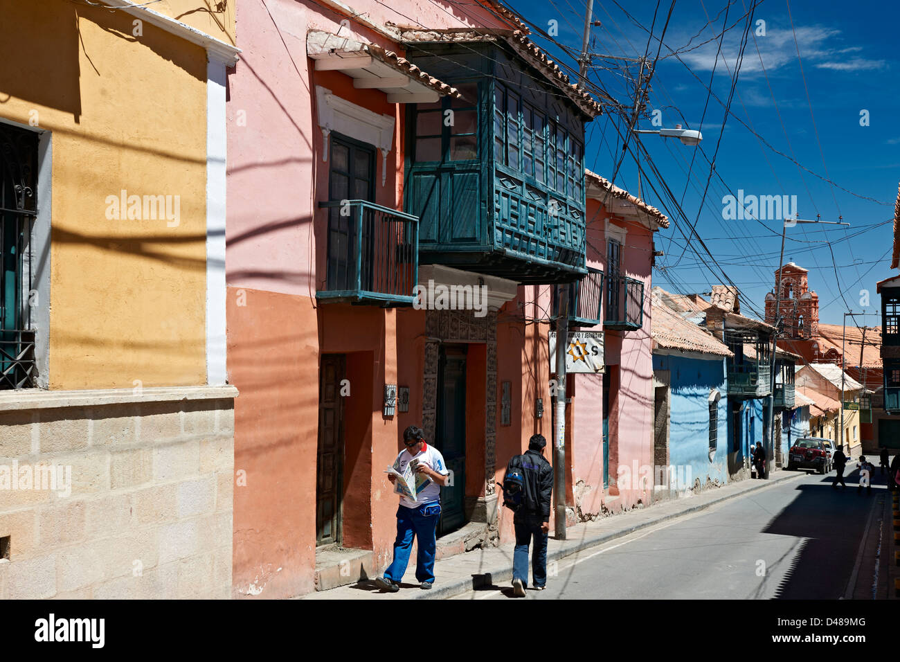 Colourful colonial architecture in the streets of Potosi Stock Photo