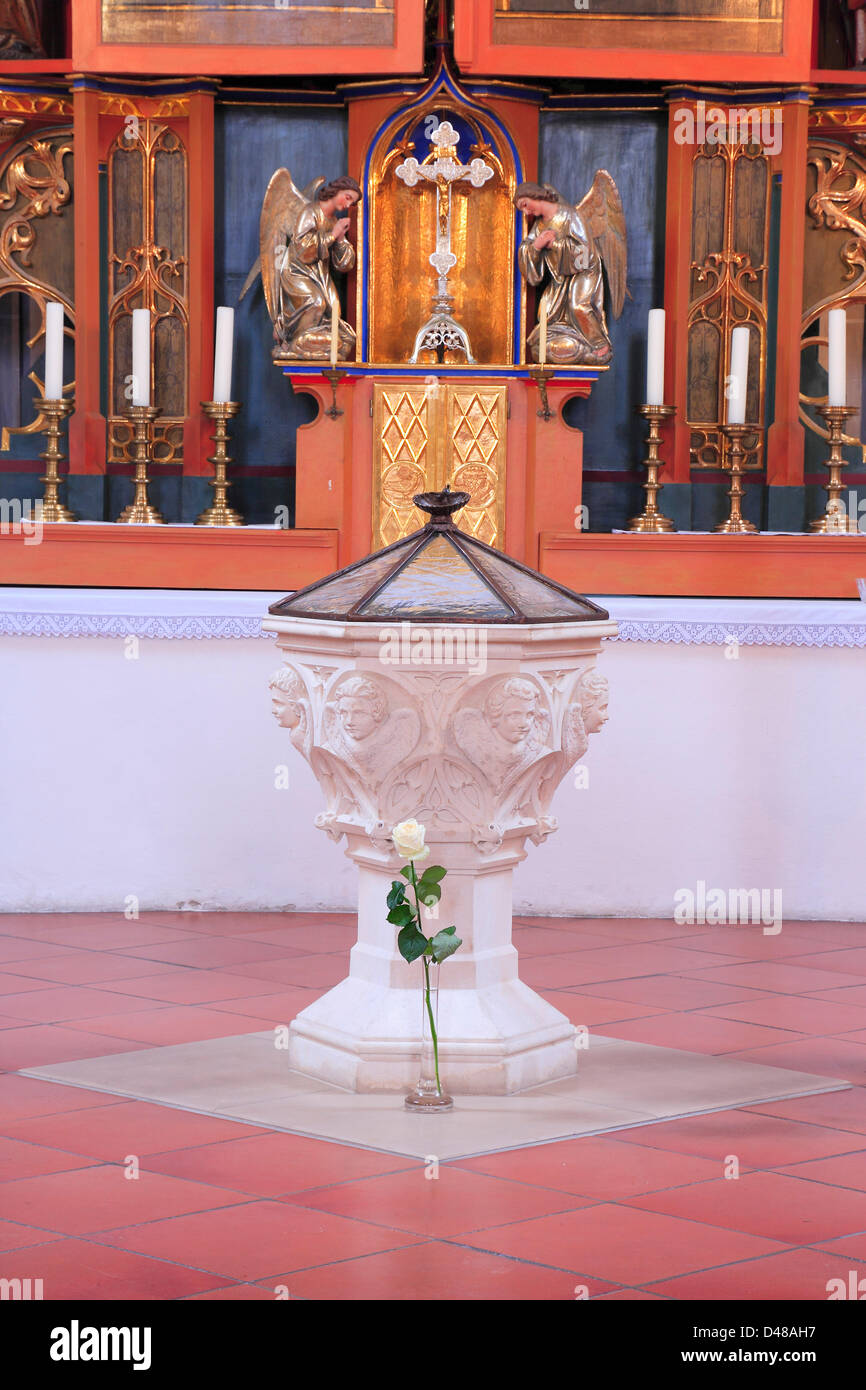 A White Rose Stands Near The Baptistry Of Joseph Ratzinger In The St. Oswald Church In The