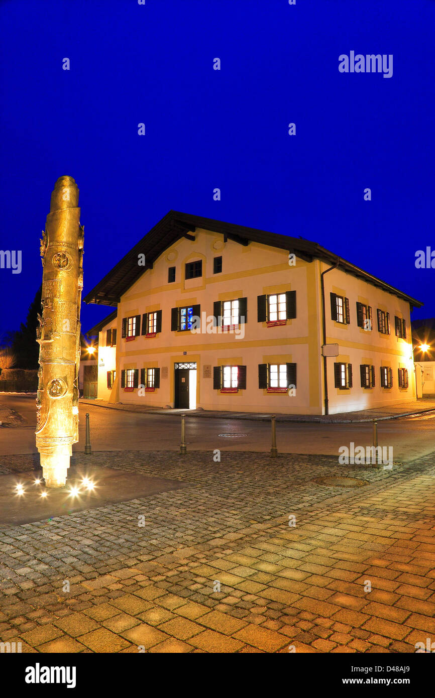 External view of the house in which Joseph Ratzinger was born in the Bavarian village Marktl. The image was taken just hours before his retirement from his Pontificate as Pope Benedict XVI. Stock Photo