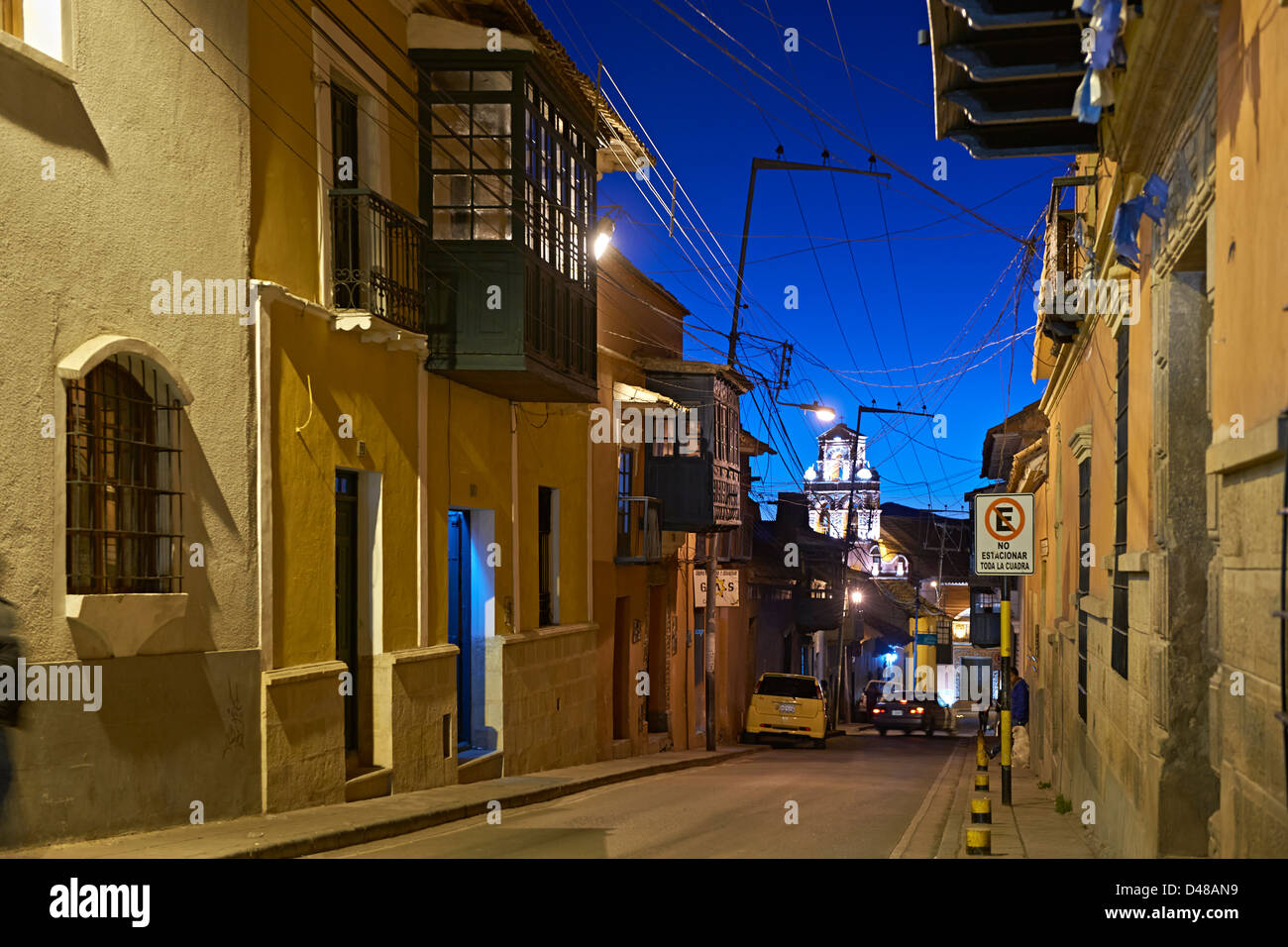 night shot colonial architecture in the streets of Potosi, Bolivia, South America Stock Photo