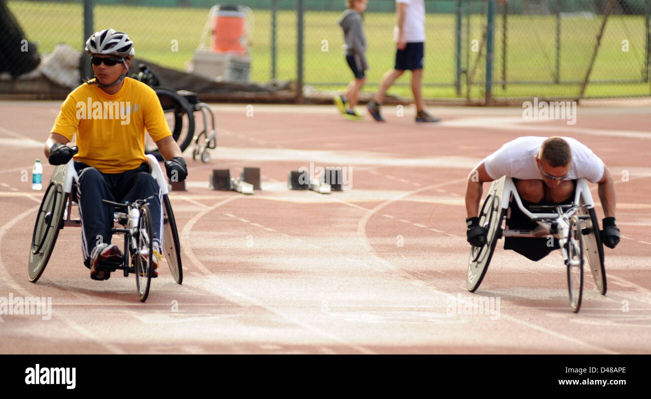 Wounded warriors prepare for a wheelchair race Stock Photo Alamy