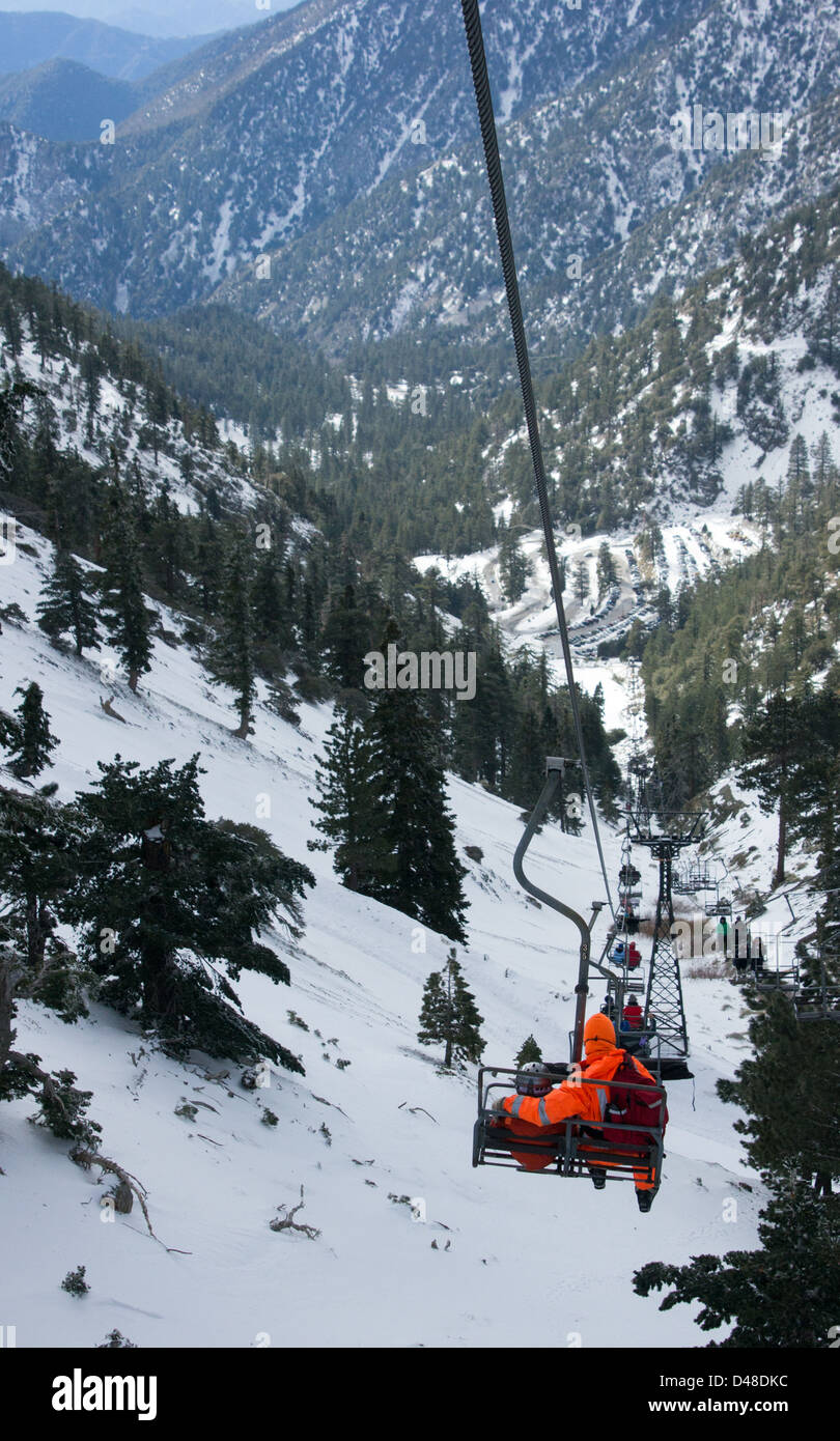 Riders on the chair lift at Mt. Baldy Ski Resort Stock Photo Alamy