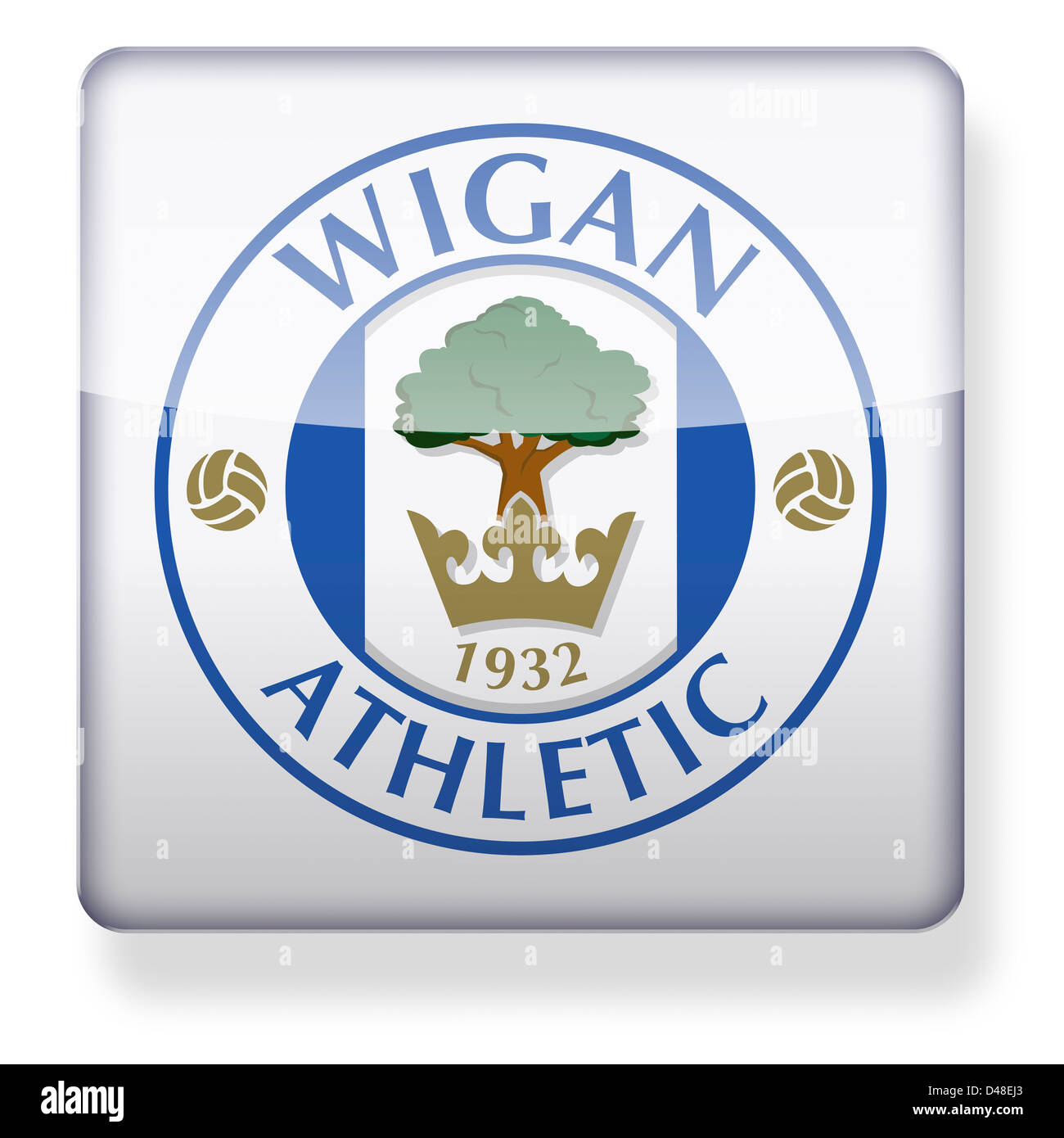 Wigan Athletic football club logo as an app icon. Clipping path included. Stock Photo