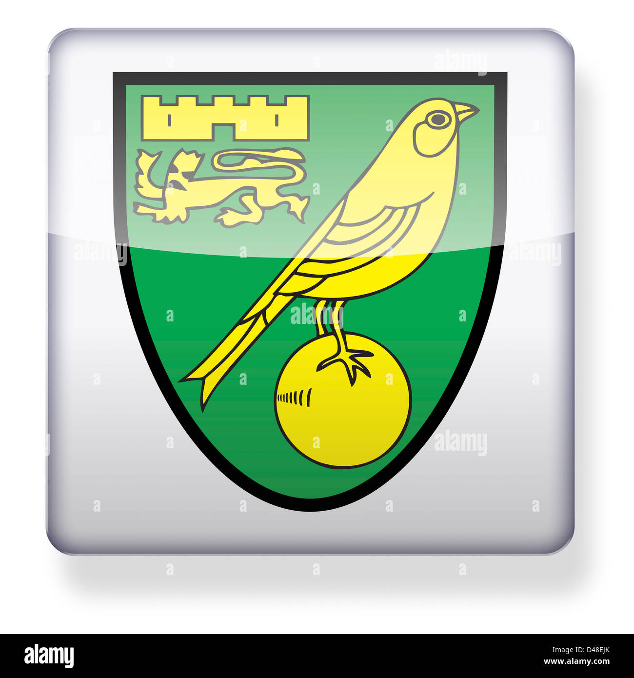 Norwich City football club logo as an app icon. Clipping path included. Stock Photo