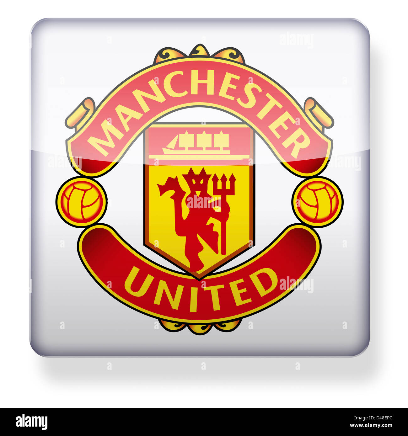 Manchester United logo as an app icon. Clipping path included. Stock Photo