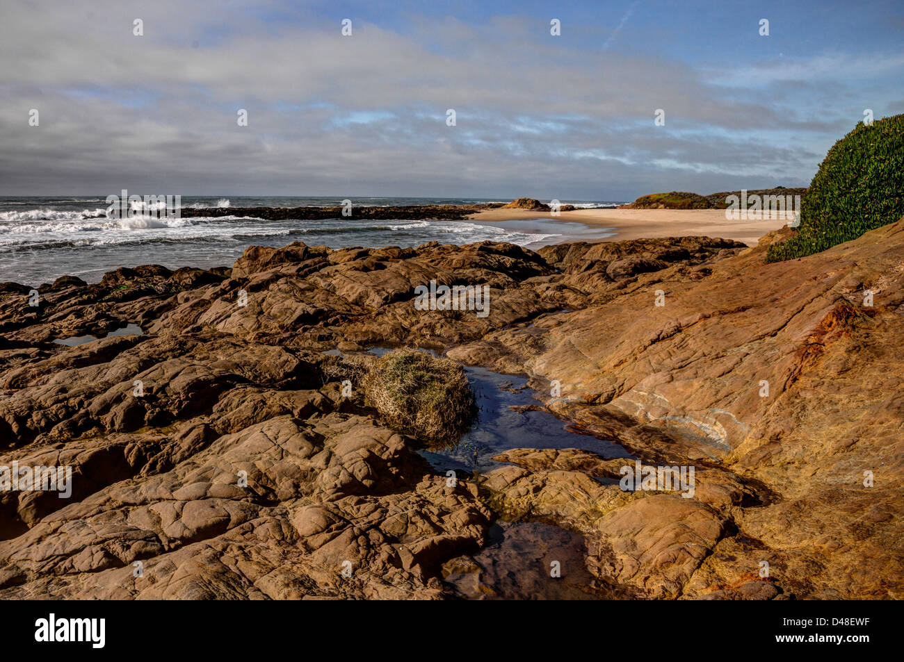 HDR rocky coastline in San Mateo, California Stock Photo