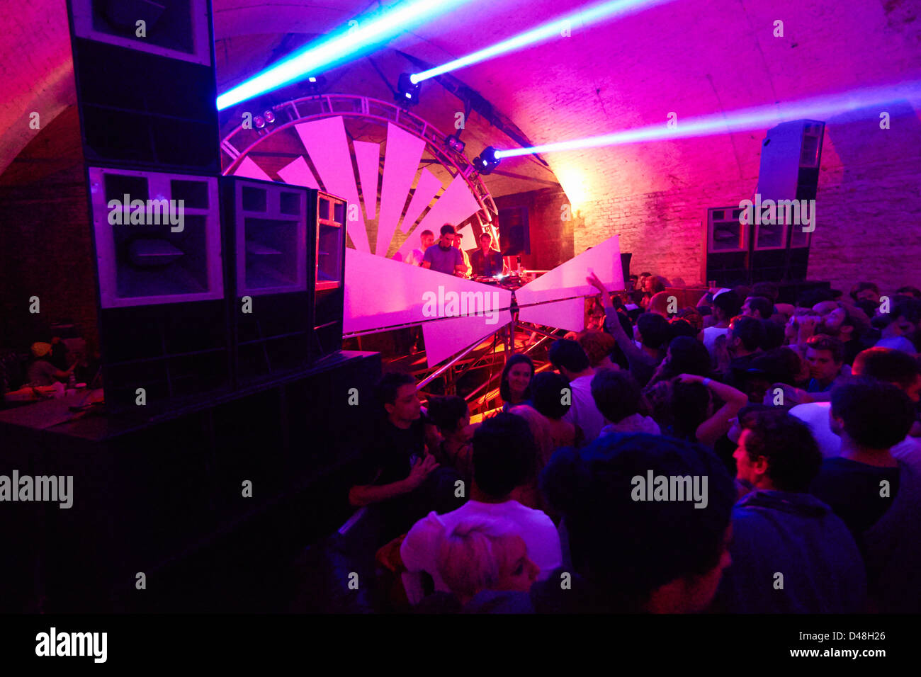 Nightclub rave warehouse party club acid house Stock Photo
