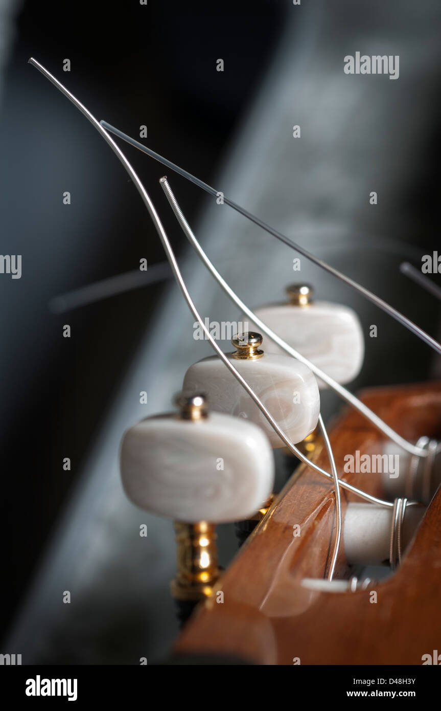 Detail of classical guitar tuning pegs Stock Photo Alamy