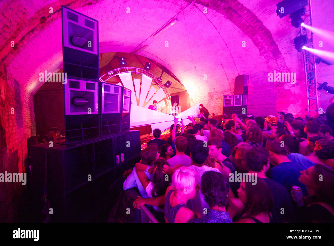 Nightclub rave warehouse party club acid house Stock Photo