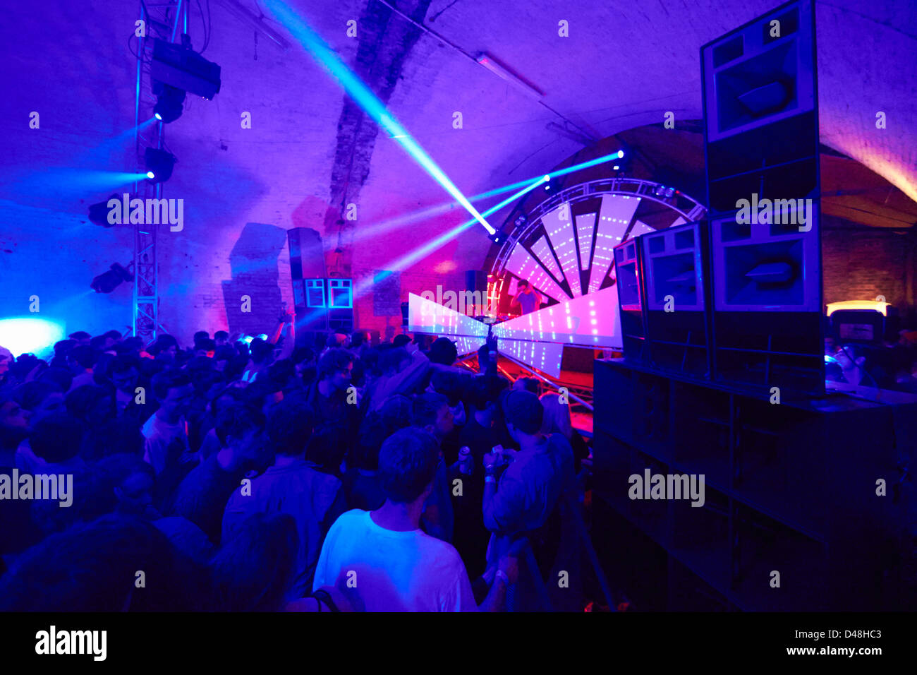 Nightclub rave warehouse party club acid house Stock Photo